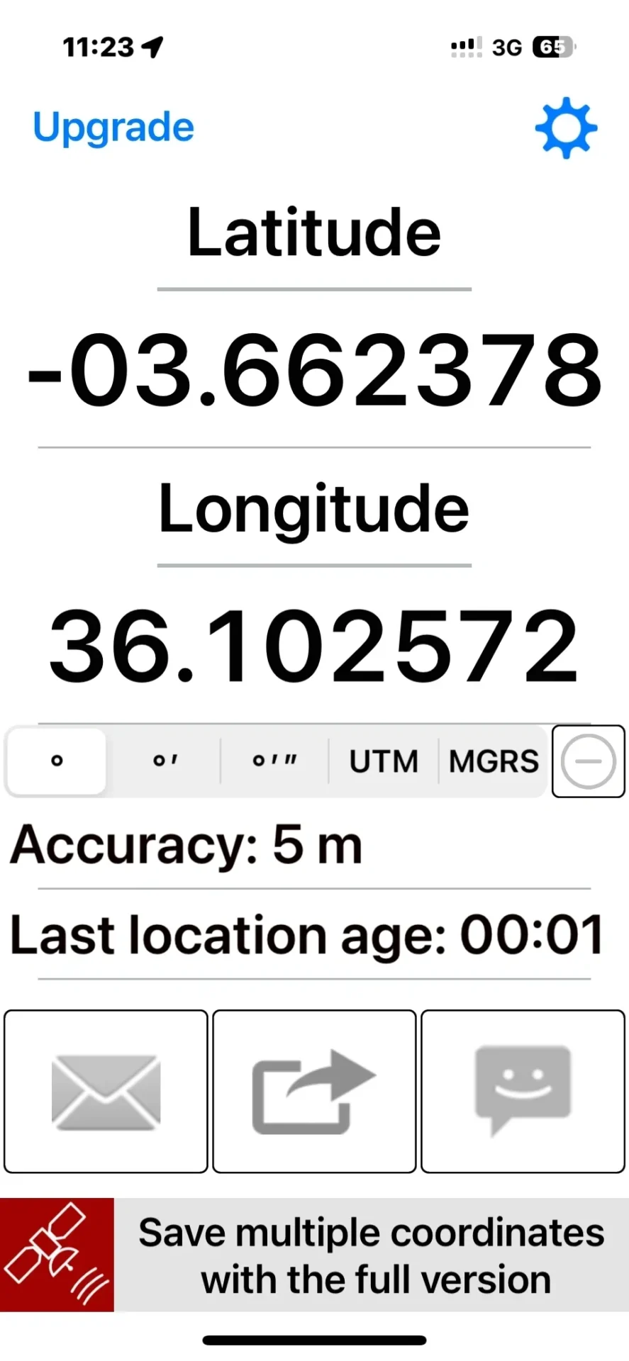 GPS coordinates display on mobile screen.